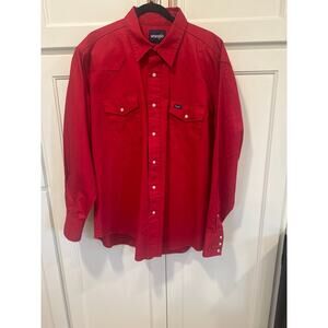 Western Wrangler pearl snap cotton 2XL red cowboy cut button down shirt